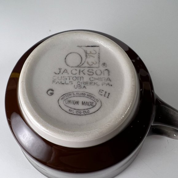 Vtg Jackson Custom China Coffee Mugs Cups Brown Restaurant Ware Union Made Lot 3 - Picture 6 of 9